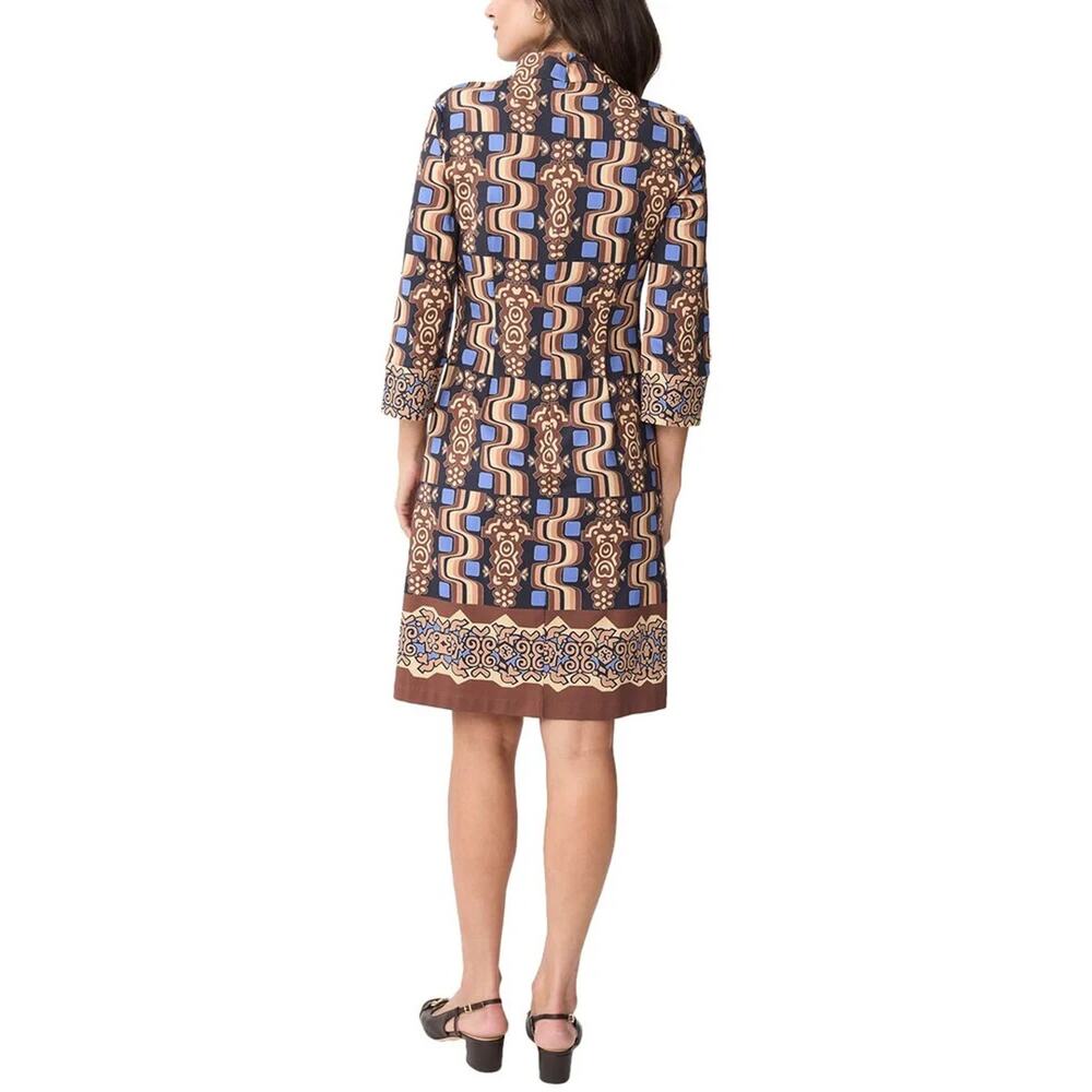 J McLaughlin Brown Turquoise Biscayne Polynesian Shift Dress Medium A004151 - Picture 3 of 8